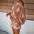 thumbnail image 2 of Morttic Women's Vintage Print 2 Piece Set – Off-Shoulder Batwing Sleeve Top & High Waist Shorts Boho Summer Vacation Outfit Coral，S, 2 of 6