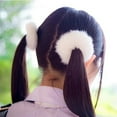 thumbnail image 3 of 2Pcs Bright Color Simple Hair Ties Handmade Faux Rabbit Fur Furry Scrunchies Hair Accessories, 3 of 11