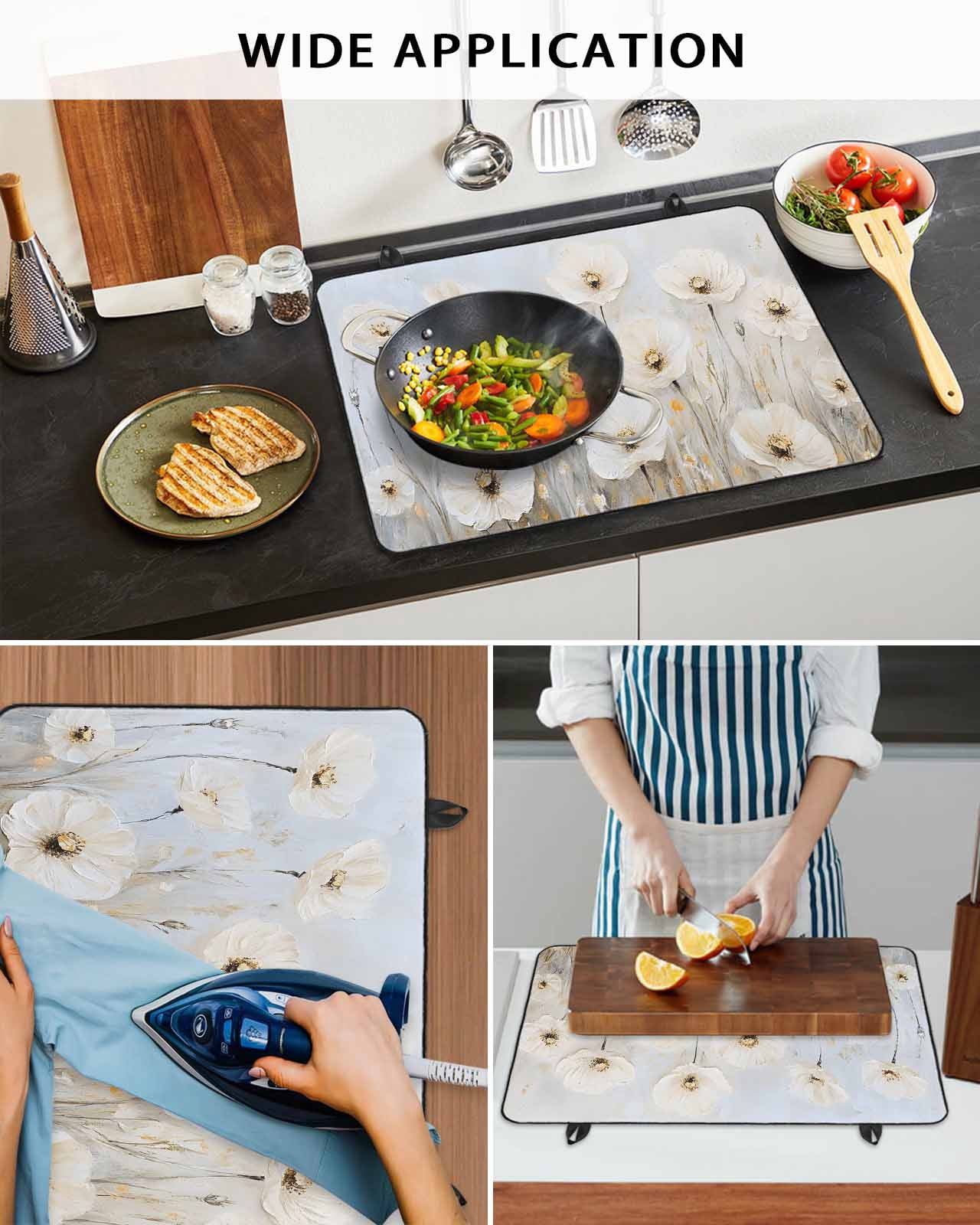 nqOlkjepod Large Induction Cooktop Protector Mat 36"x21", Daisies Flowers Stove Top Covers for Electric Stove, Modern Smear Art Neutral Textured Stove Burner Cover Mats, Glass Top Stove Cover