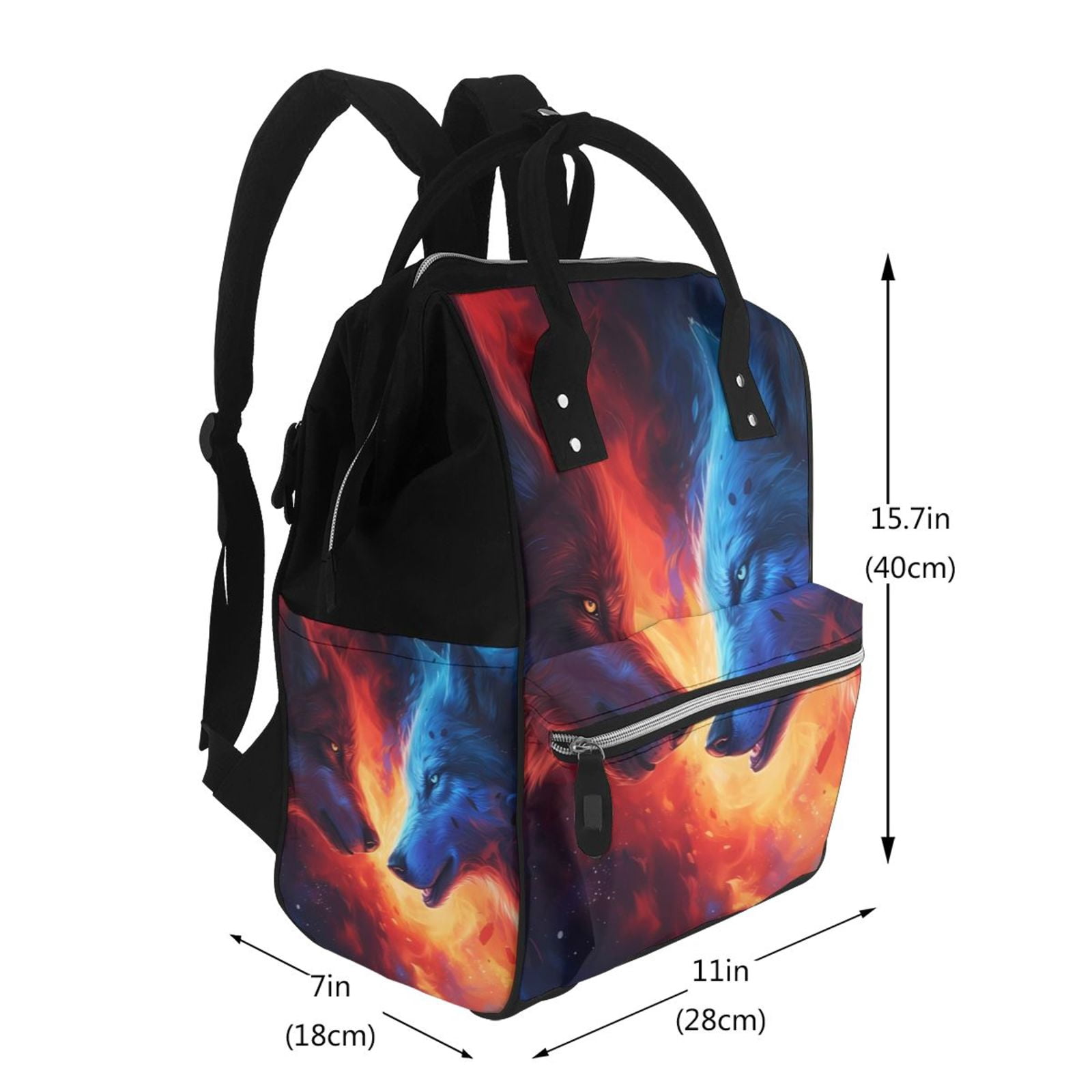 Ratiio Wolf Mummy Backpack - Waterproof Twill Canvas, Large Capacity Diaper Bag with Multiple Pockets and Adjustable Straps