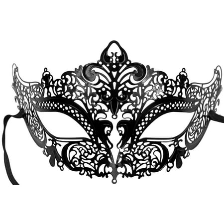 TAUT Metal Laser Cut Mask Opera Prom Party Masquerade Mask,Black without
