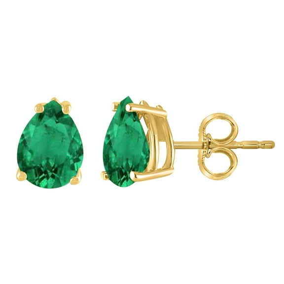 Mauli Jewels 0.68 Carat Pear Shape Emerald Earrings for Women in 14K Yellow Gold | Natural Emerald Stud Earrings