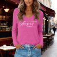 thumbnail image 2 of Women's Long Sleeved V Neck Graphic T Shirt Trendy Letter Printed Loose Fit Fall Tops Ladies Causal Going out Tunic Tees Hot Pink 01 XL, 2 of 5