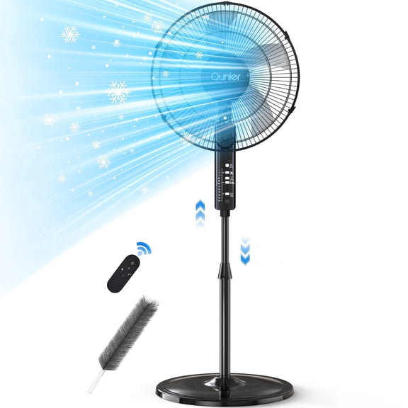 16" Pedestal Fan with Remote, 3-Speed Height Adjustment Standing Fan 10H Timer Oscillating Cooling Fan for Bedroom Home Office(Black)