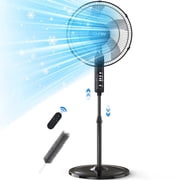 16" Pedestal Fan with Remote, 3-Speed Height Adjustment Standing Fan 10H Timer Oscillating Cooling Fan for Bedroom Home Office(Black)