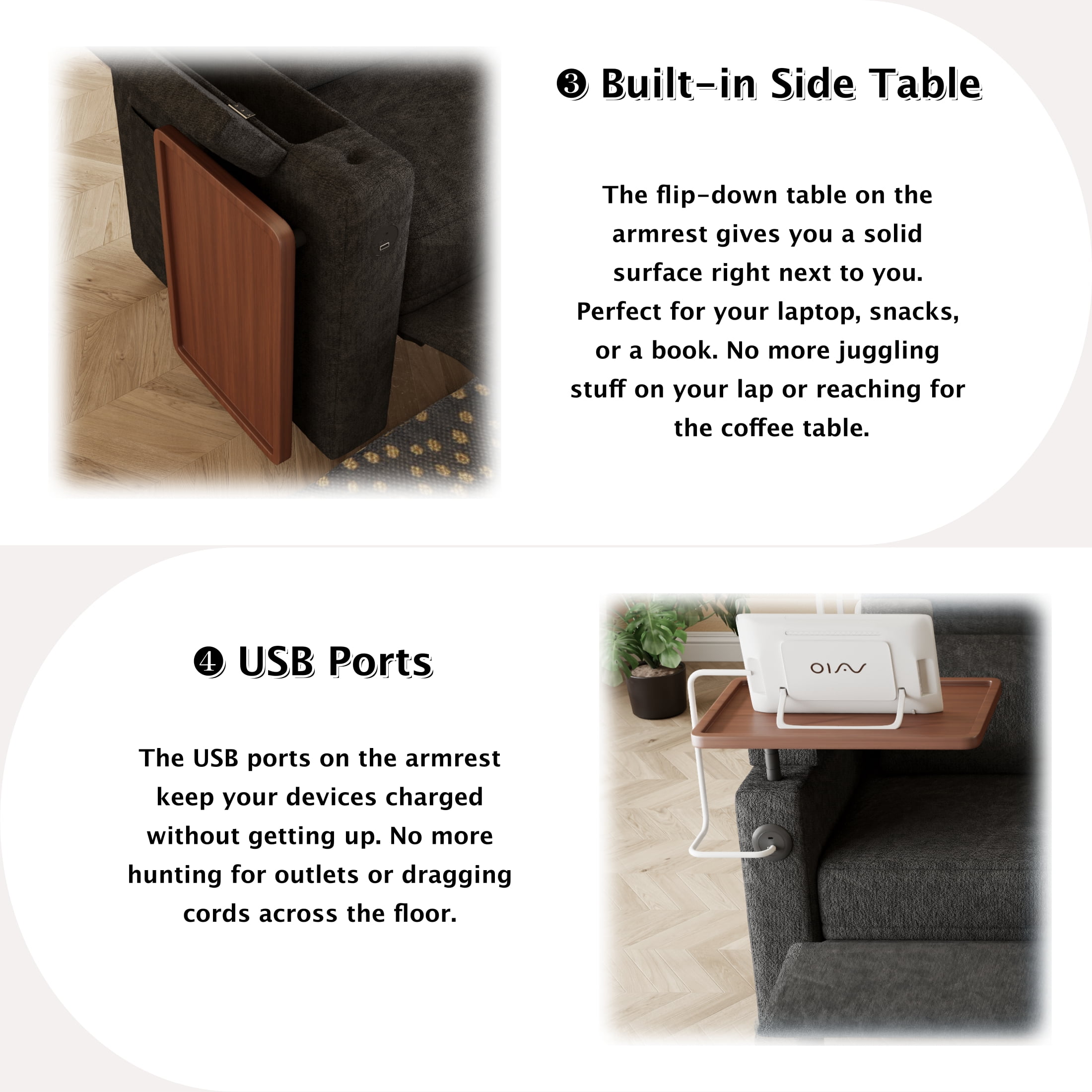 ShiKeyi 83" 3-in-1 Convertible Sofa Bed, Chenille 3 Seater Couch with Sleeper Sofa Function, Adjustable Backrest, USB Ports & Storage Armrests, Black