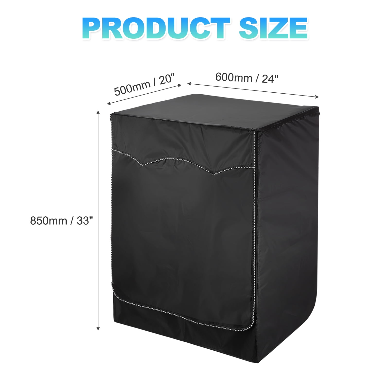 Uxcell Washer and Dryer Covers 24"x20"x33"- Waterproof, Dustproof, Sun-Proof Front-loading Washing Machine Cover with Zipper for Laundry Room Balcony, Black