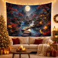 thumbnail image 2 of Moonlit River Scene with Cherry Blossoms, Mystical Fantasy for Nature Lovers, Asian Inspired Night Art, Housewarming Gift, Tapestry Wall Hanging for Bedroom and Living Room, 2 of 6