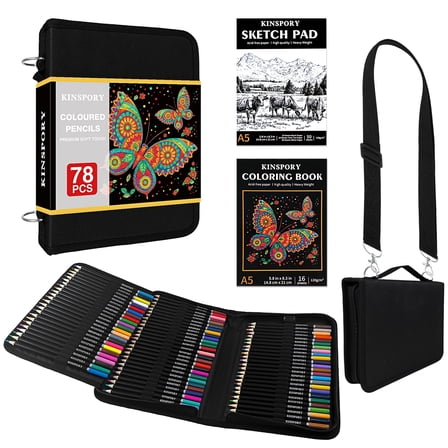 KINSPORY 76 Colored Pencils Drawing Set, With 3-Color Sketchbook, Coloring Book, Art Supplies in Zipper Bag for Artists Beginners Adults Girls Boys