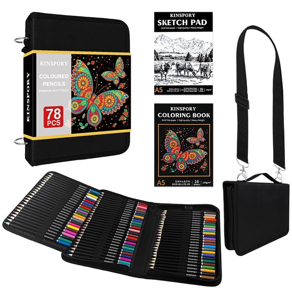 KINSPORY 76 Colored Pencils Drawing Set, With 3-Color Sketchbook, Coloring Book, Art Supplies in Zipper Bag for Artists Beginners Adults Girls Boys