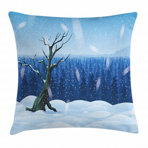 Northwoods Throw Pillow Cushion Cover, Cold Snowy Landscape with Deep