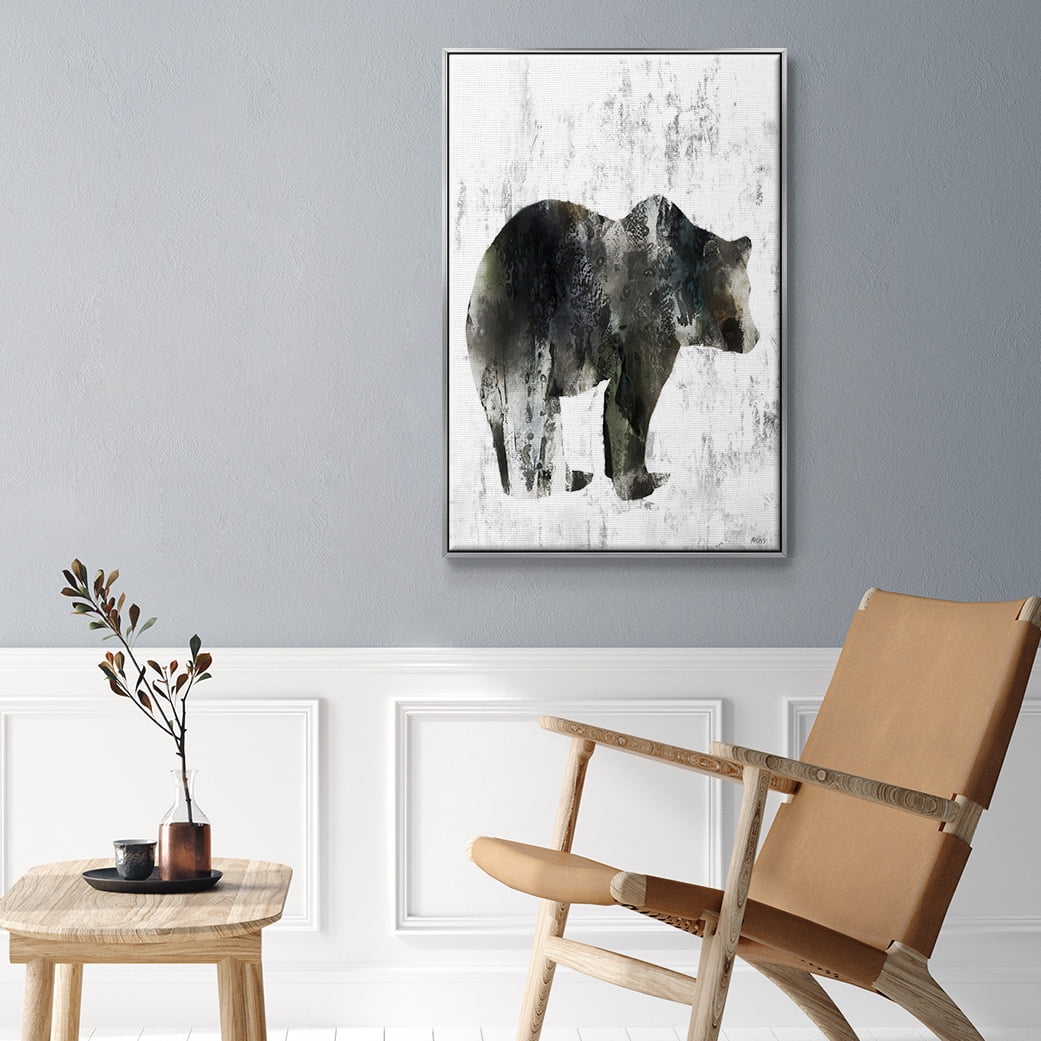 Bear Totem Framed Premium Gallery Wrapped Canvas - Ready to Hang - 25 x 37 - Silver Floating Frame