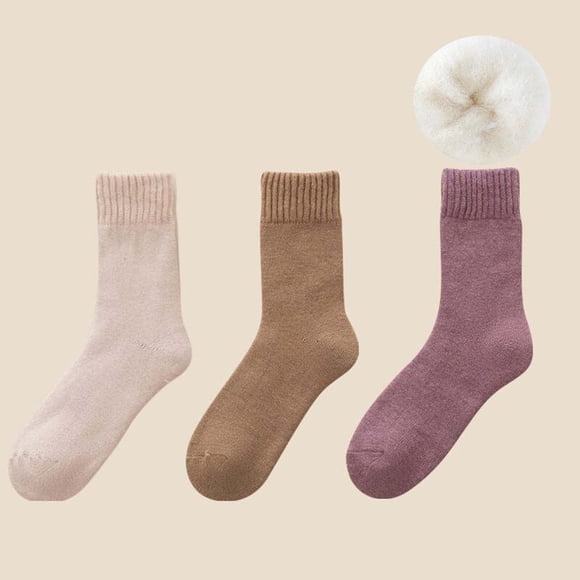 3 pares de calcetines térmicos de invierno para mujer y niño | Calcetines de mezcla de lana gruesa de longitud media | Cálidos, aislantes y absorbentes de humedad | Calcetines para clima frío y