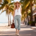 thumbnail image 2 of POIUYTR Women's Summer Cotton Capri Pants Casual Flat Button Zipper Cropped Patns Work Straight Leg Trousers, 2 of 6