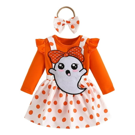 

Girls Outfit Size 4 Girls Long Sleeve Romper Bodysuits Cartoon Pumpkin Embroider Suspenders Skirts Outfits