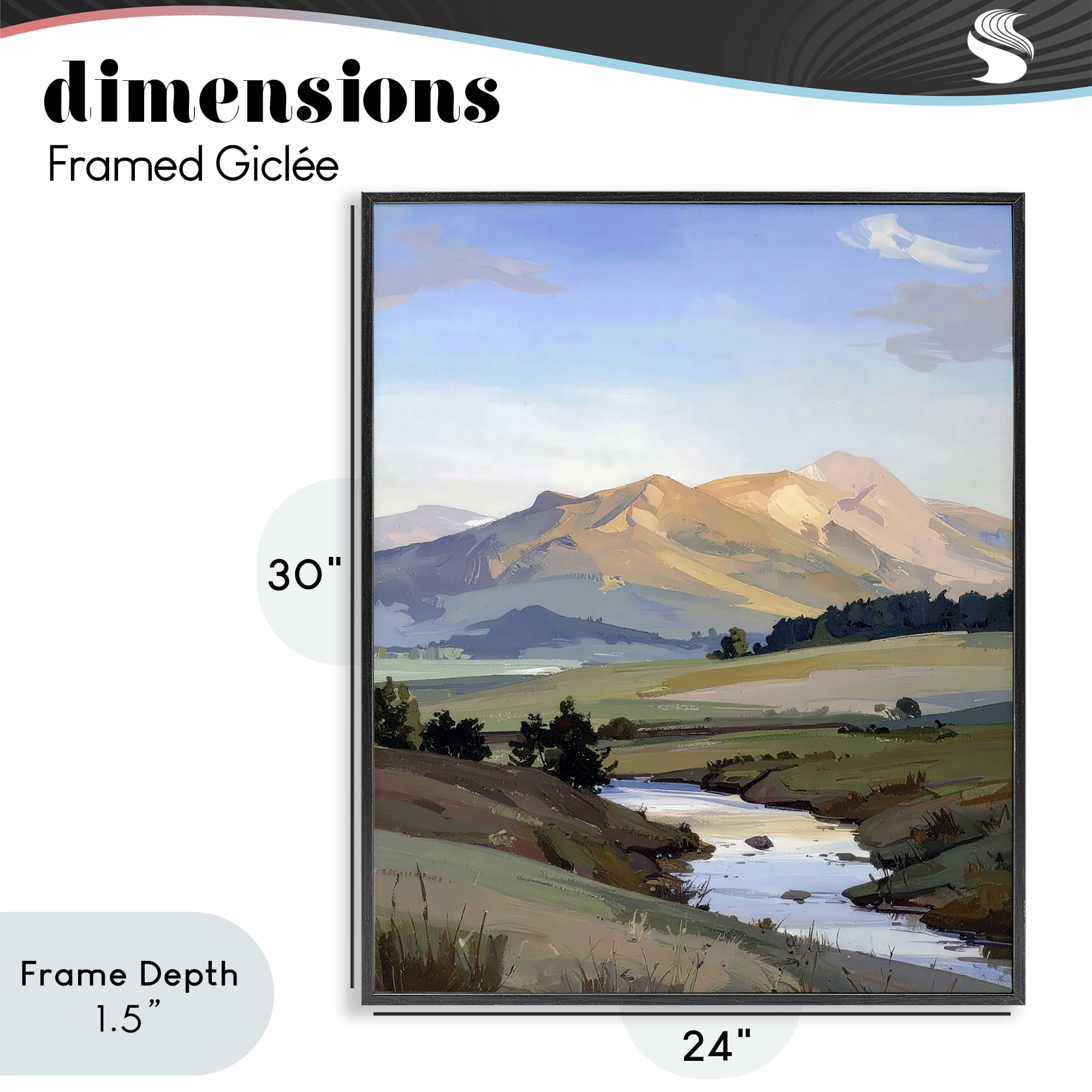 Stupell Industries Across The Valley River Black Framed Giclee Art, design by Alonza Saunders
