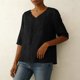 thumbnail image 5 of Neewe Women's Summer Casual V Neck Half Sleeve T-Shirts Solid Color Loose Fit Comfy Basic Cotton Linen Tops, 5 of 7
