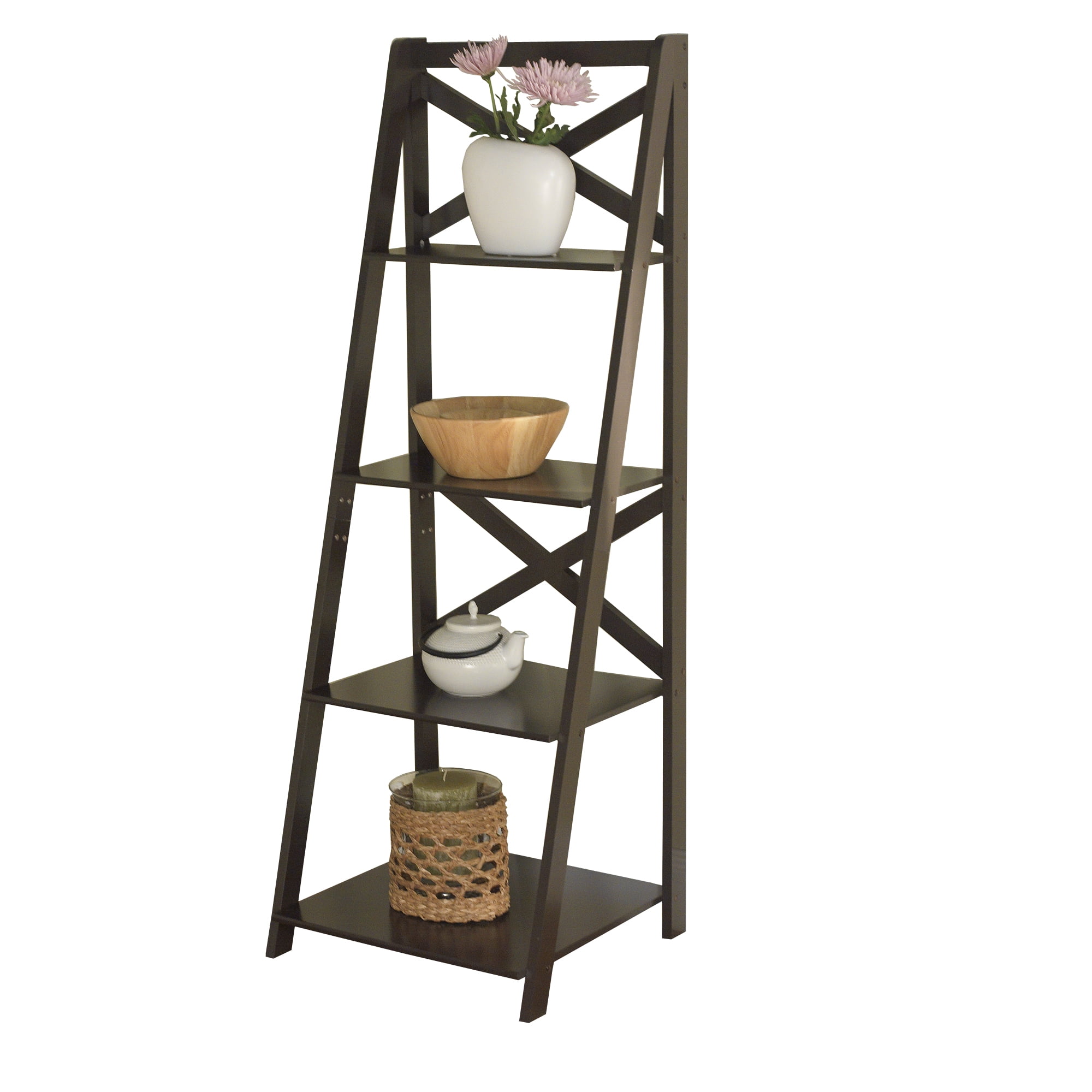 TMS X 4 - Tier Shelf, Ladder Bookcase, Espresso