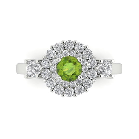 Halo Engagement Ring for Women - 1.4ct Natural Peridot in 18K White Gold Promise Ring
