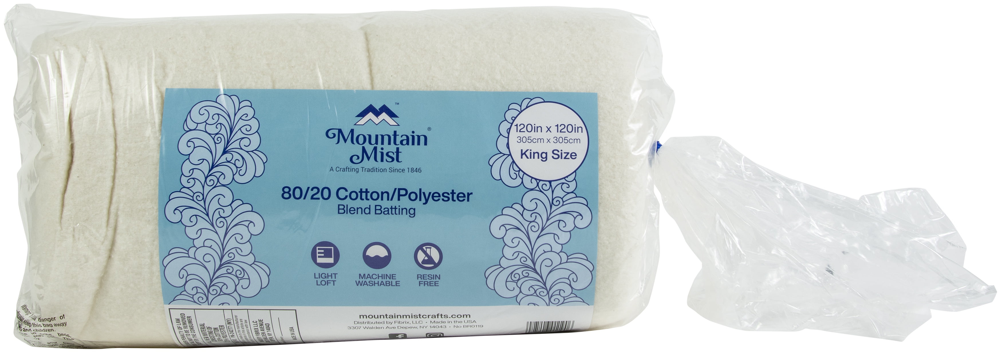 Mountain Mist 80/20 Cotton Polyester Blend Quilt Batting King Size 102  Inches x 120 Inches