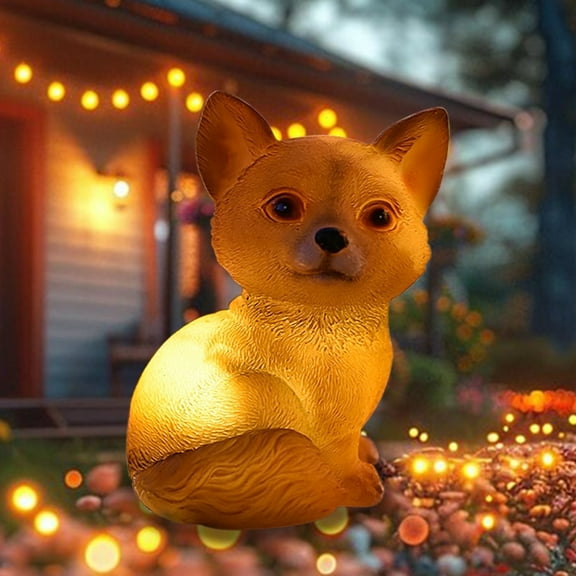 Garden Statues Yard Decorations,Waterproof Solar Garden Lights,Brown Fox Statue with Warm LED Lights,Lawn Decor Lights for Patio Yard Lawn Ornament Housewarming Gift