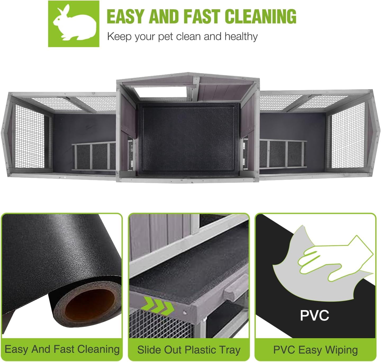 BUTINGLALE Rabbit Hutch Outdoor Large Chicken Coop with Cleaning Tray and Waterproof Roof Wooden Bunny Hutch PVC Floor Bottom for Small and Medium Bunny Rabbit Chick 87.8" L