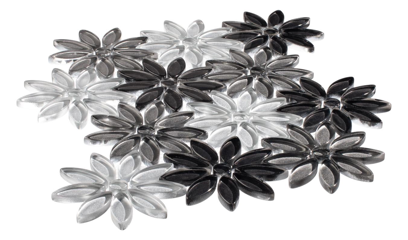 Fresh Ticia Gray Floral Pattern Polished Glass Mosaic Wall and Floor Tile