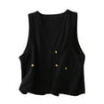 thumbnail image 2 of Nrmvnmi Women's Sleeveless Cotton Linen Vest Solid Color Button Down V Neck Waistcoat Button closure Jacket With Pockets Black, 2 of 8