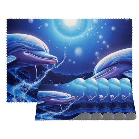 

Placemats Set of 1 Non Slip Washable Table Placemats Whales Kiss Ocean Moon