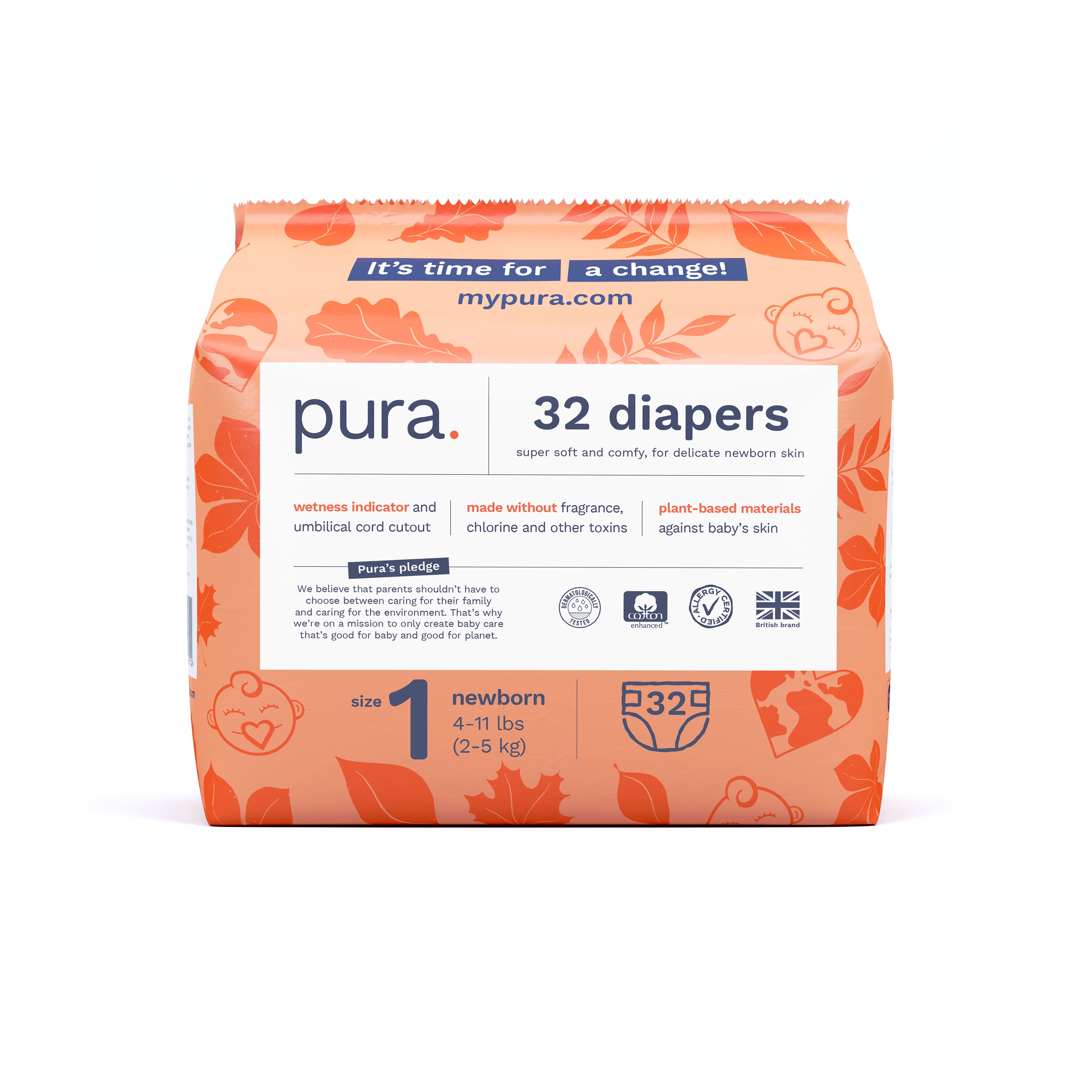 Pura Sensitive Soft Sustainable Diapers Size 1 32 Count Choose Your