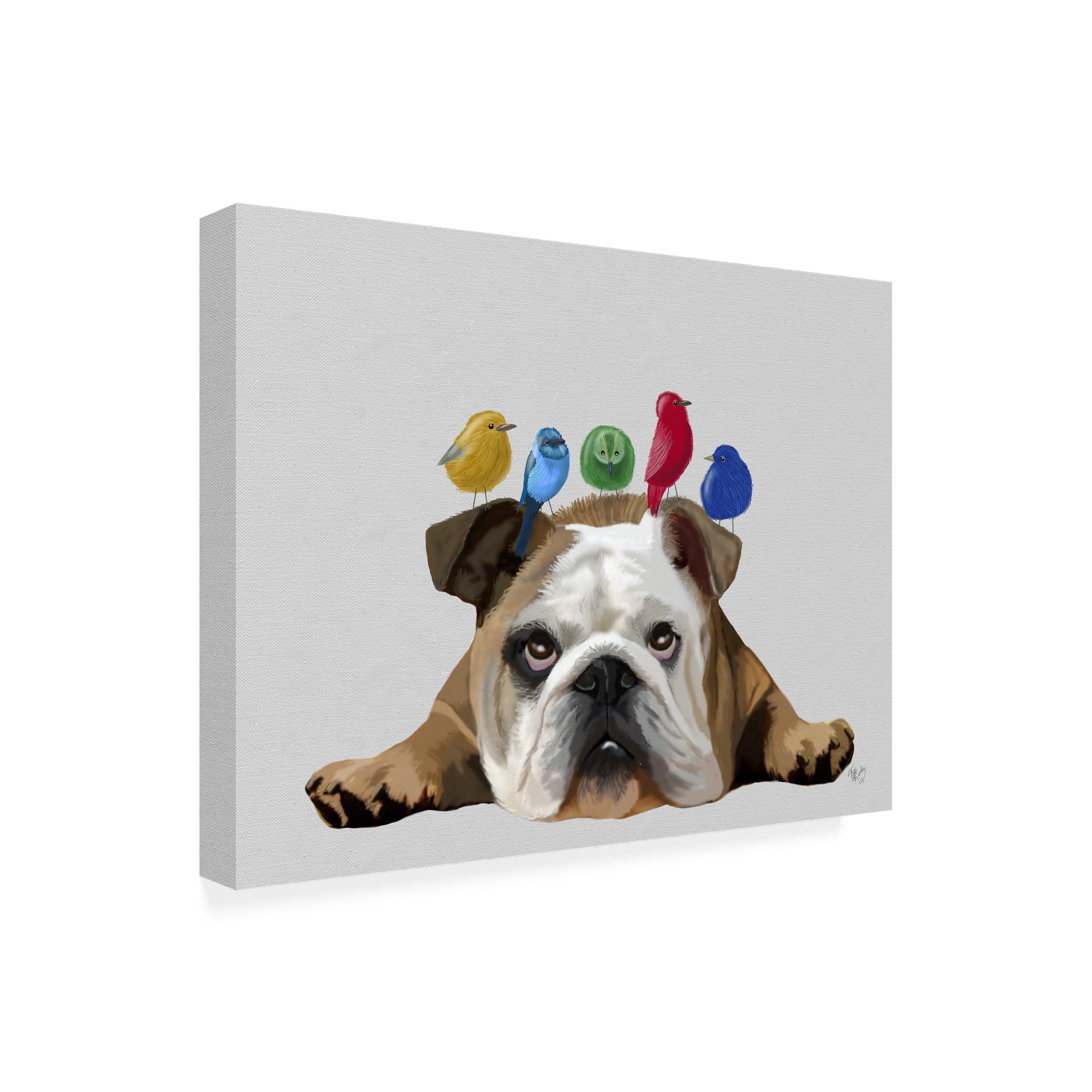 Trademark Fine Art 'English Bulldog and Birds' Canvas Art by Fab Funky