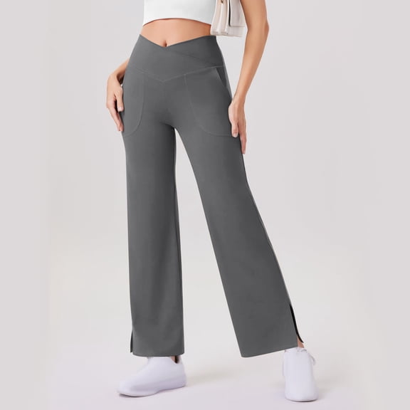 ClodeEU Womens High Waisted Yoga Pants with Pockets,Strentch Trousers Business Casual Dress Pant Gray,Womens Plus M