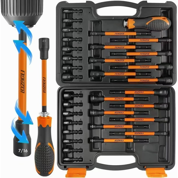 Juego de destornilladores magnéticos LOZAGU, 33 piezas con mango largo de 15 cm
