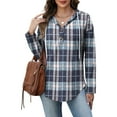 thumbnail image 3 of Hfnxid Womens Plaid Hoodies Long Sleeve Button Down V Neck Flannel Shirt Casual Loose Fit Tunic Pullover Tops for Leggings, 3 of 5