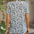 thumbnail image 4 of Bienvenido Blusa de encaje con cuello en V Blusa de guipur de ajuste casual de gasa de manga corta estampada Top para mujeres Citas Fondo blanco Floral azul S, 4 of 6