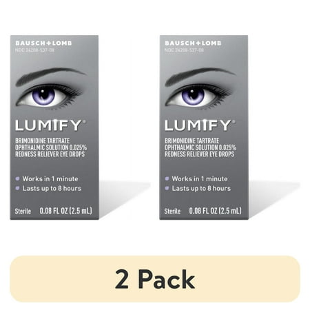 (2 pack) LUMIFY Redness Reliever Eye Drops, Brimonidine Tartrate 0.025%, Works in 1 Minute, Lasts up to 8 Hours, Sterile, 0.08 FL OZ