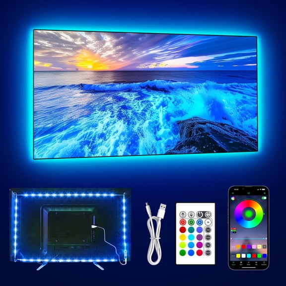 Maylit 14.3ft TV LED Backlight for 65-75 Inch TVs USB Powered RGB Strip Lights with Remote 4 Pack for Room Decor