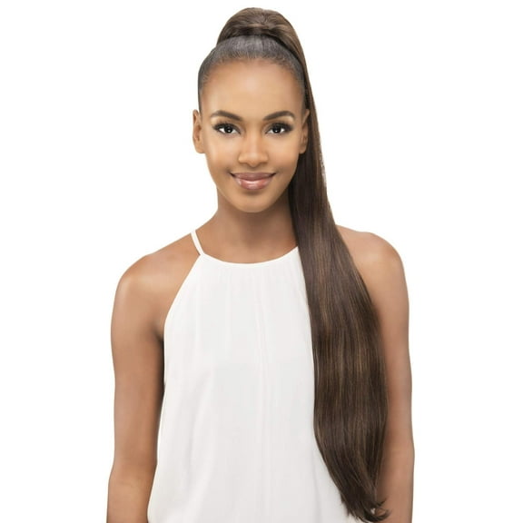 PB-181v Ponytail Color 1 - Vivica Fox Wigs 31" Long Layered Straight Pocket Bun Feathered Heat Friendly Synthetic Extension Drawstring African American Black Womens Bundle MaxWigs Hairloss Booklet