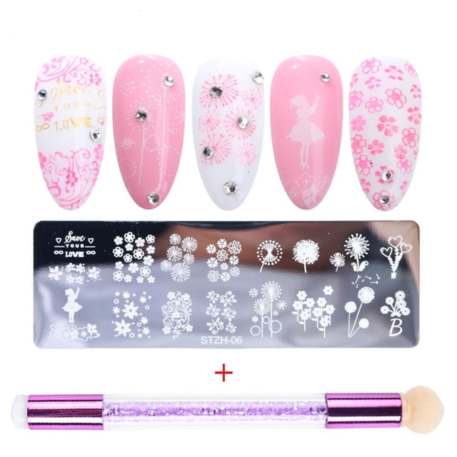 Flmtop 1Set Nail Stamping Plate Exquisite Pattern Shiny Effect DIY Nail Transfer Print Template for Makeup