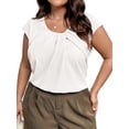 thumbnail image 1 of Blusa de Oficina Plisada con Cuello Redondo y Mangas para Mujer, Talla Grande Crema XL, 1 of 9