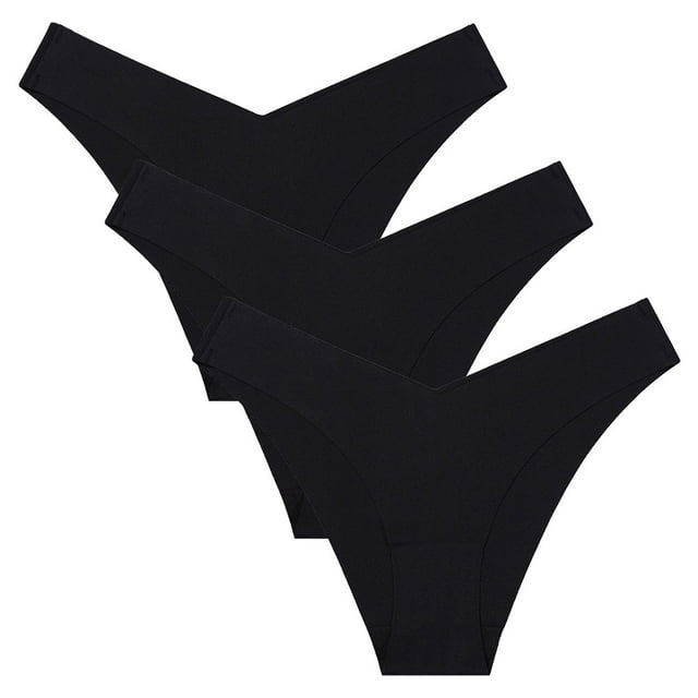Conjunto de 3 piezas Braguitas de seda helada de algodón sin dejar marcas para mujer Braguitas de mujer con borde en forma de V