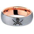 thumbnail image 2 of Tungsten Skull Crossbones and Swords Band Ring 7mm Men Women Comfort Fit 18k Rose Gold Dome Brushed Gray Polished, 2 of 4