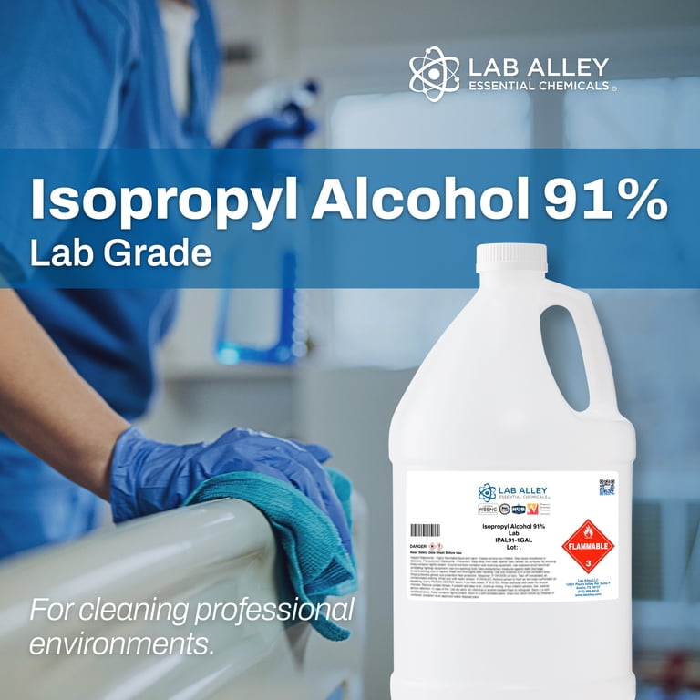 Lab Alley Isopropyl Alcohol 91% Lab Grade, Rubbing Alcohol Solvent