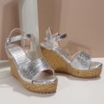thumbnail image 3 of Kukoosong Womens Wedge Sandals Dressy Summer Suede Wedges Peep Toe Chunky Block Heels Platform Wedge Sandals Buckle Strap Sandals Women Silver 37, 3 of 7