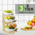 thumbnail image 3 of 3 Tier Ceramic Fruit Basket with Bamboo Wood StandVegetable Fruit Bowl for Kitchen Counter, White, 3 of 11
