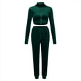 thumbnail image 3 of Gibobby Conjunto dama pants y sudadera afelpada Conjunto de pantalones casuales de cintura alta con cremallera y cuello de manga larga para mujer, sudaderas d(Verde,M), 3 of 5