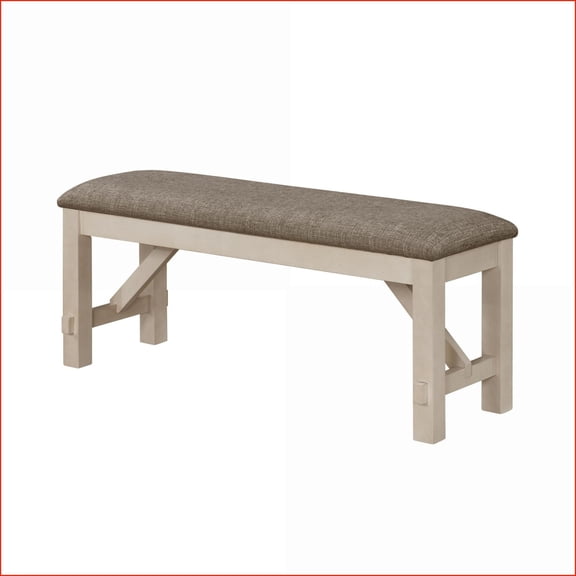 Dining Bench Transitional Cottage Solid Wood Light Gray Fabric Upholstered, 48” for Dining Room Bedroom | Fabric | Cream