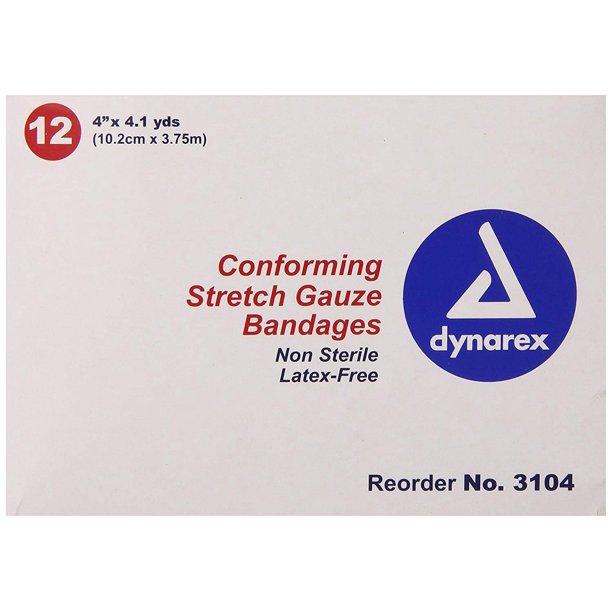 Dynarex NonSterile Stretch Gauze Bandage Roll, 4Inch x 4.1 yds,12