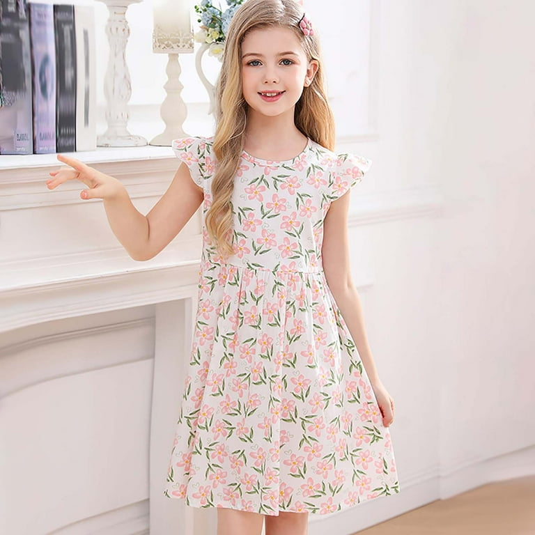 Gubotare Girls Floral Dress Toddler Baby Girl Boho Dress Ruffle Short  Sleeve Casual Dress Kids Floral Summer Beach Sundress (Beige,Size 7-8  Years) - Walmart.com