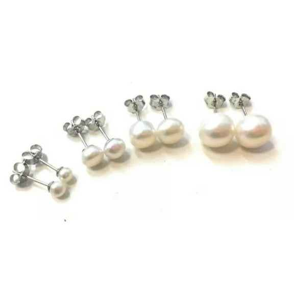 K-KED 925 Sterling Silver Genuine Cultured Freshwater Pearl Stud Earrings Studs Gift-8-9 mm